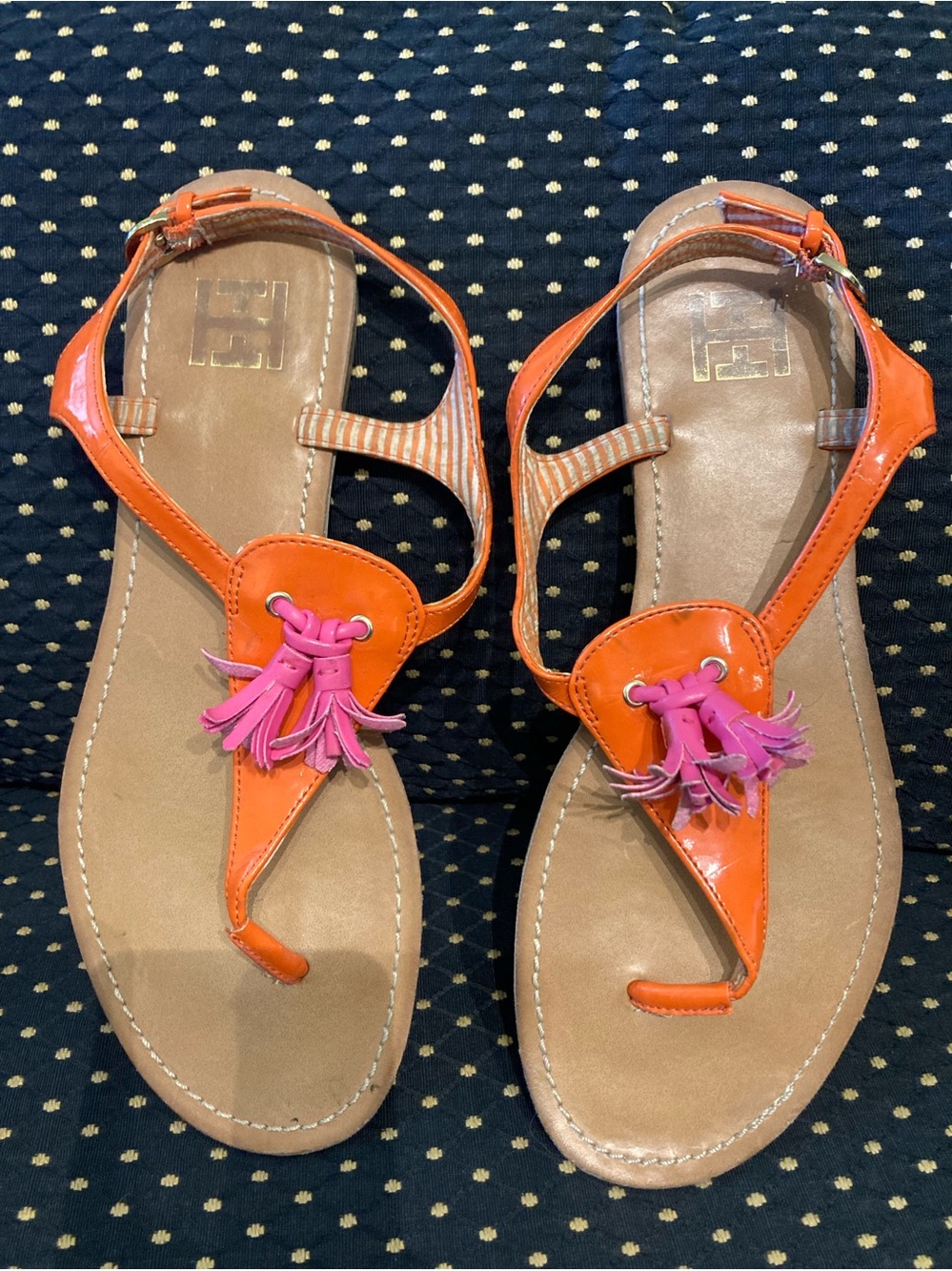Tommy Hilfiger Colorful Thong Sandals Orange with Pink Tassels 8.5